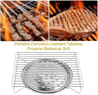review Tabletop Propane Barbecue Grill,Portable Corrosion-Resistant Gas Grill,Solid Stainless Steel Cooking Grids for Outdoor Camping Indoor Home