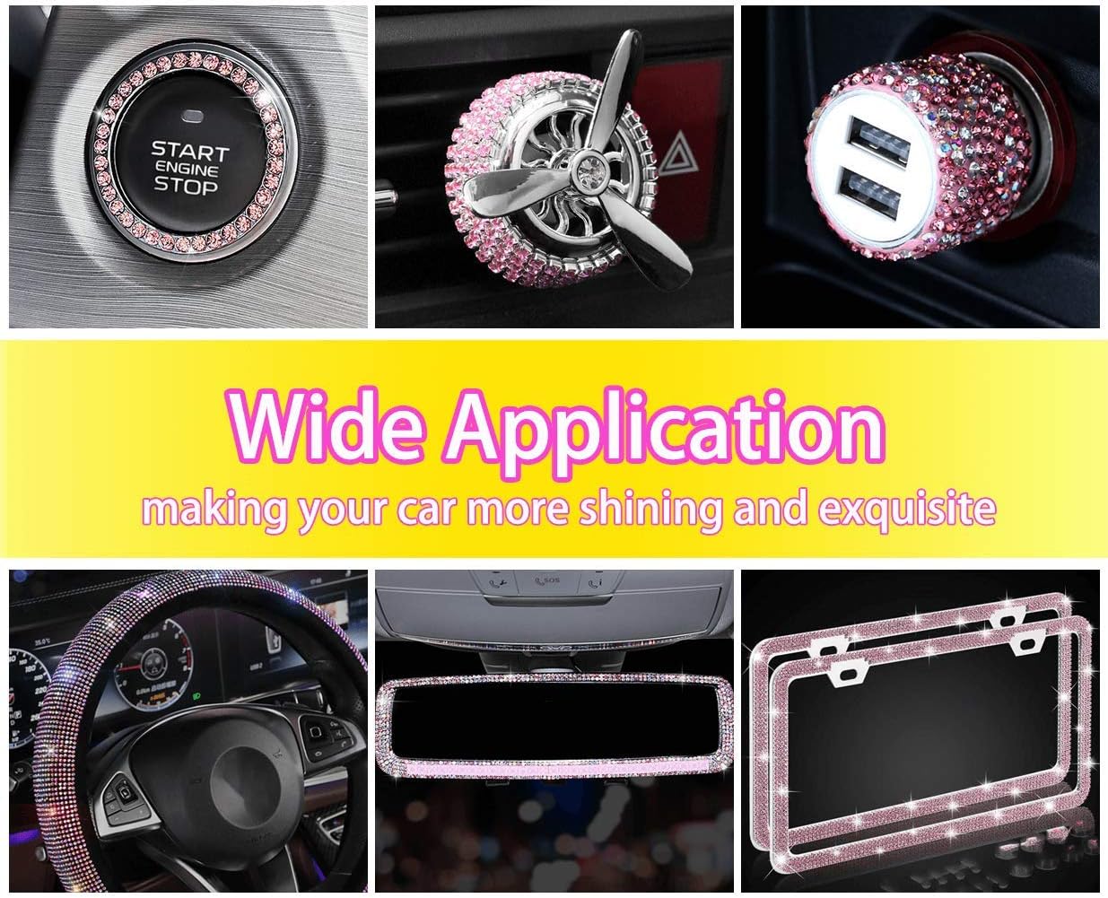 Yeapop Bling Bling Car Sticker, 1 Sheet 1026 Pcs in Total, Skin-Friendly Self-Adhesive Stickers with Sparkling Crystal Rhinestones for DIY Bling Car Interiors, Suitable for Decorating Various Bling Car Accessories for Women and Girls.