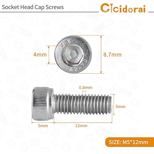 Miniatura 10 de Tornillos de cabeza hueca M5-0.031 x 0.984 in, acero inoxidable 304 (A2-70), accionamiento de enchufe Allen, acabado brillante, roscas de máquina