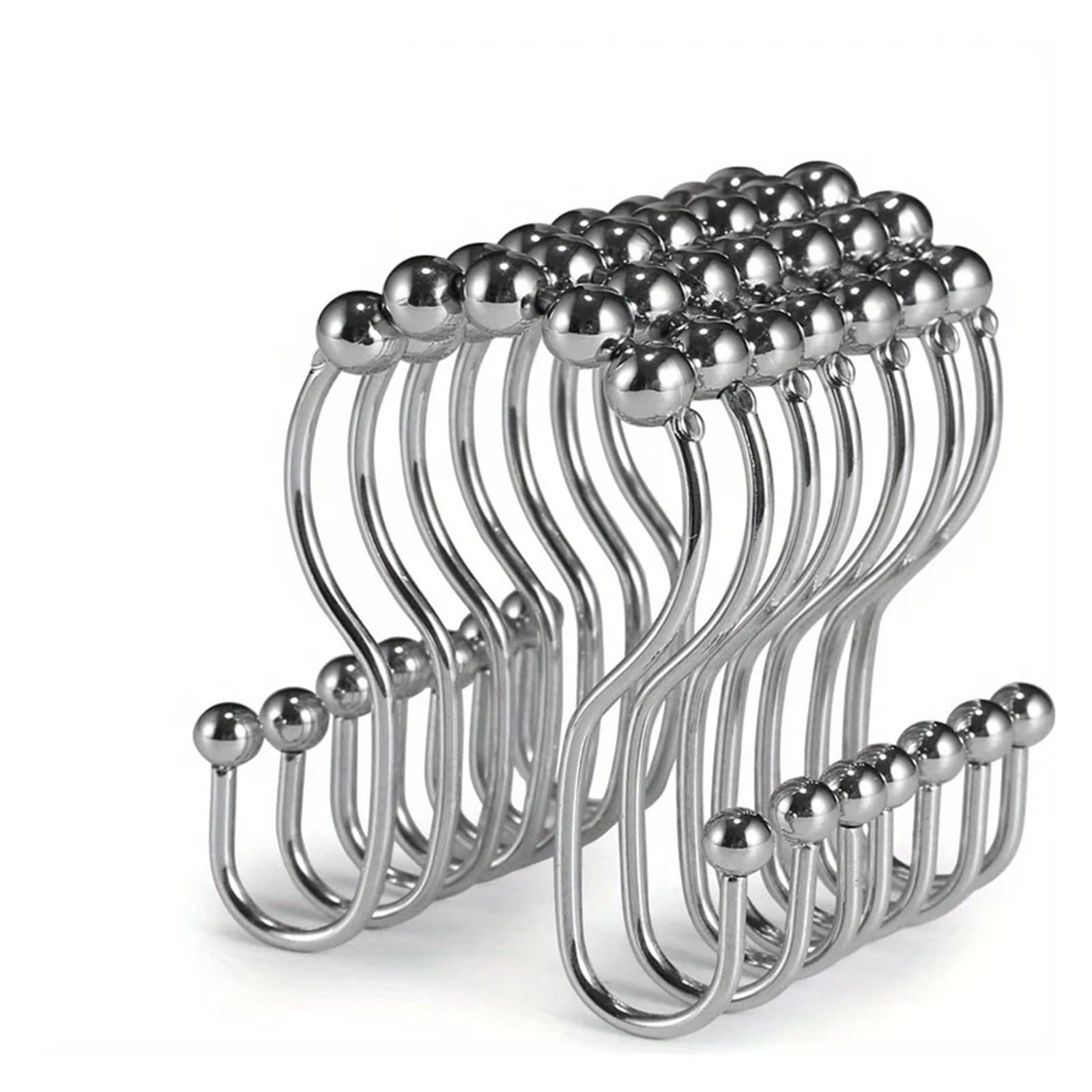 curtain hooks 12pcs Shower Curtain Hooks, Roller Balance Sliding Anti-Drop Double for home(Iron Chrome)