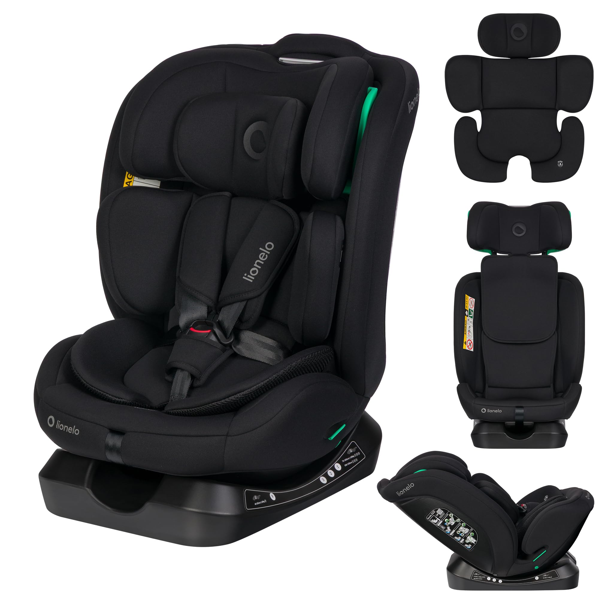 Lionelo Aart i-Size Silla De Coche, Grupo 0/1/2/3, 40-150 cm, 0-12 Años, Instalación Universal Con Cinturón, Reposacabezas Memory Foam Ajustable, a Contramarcha y a Favor de la Marcha, Funda Extraíble