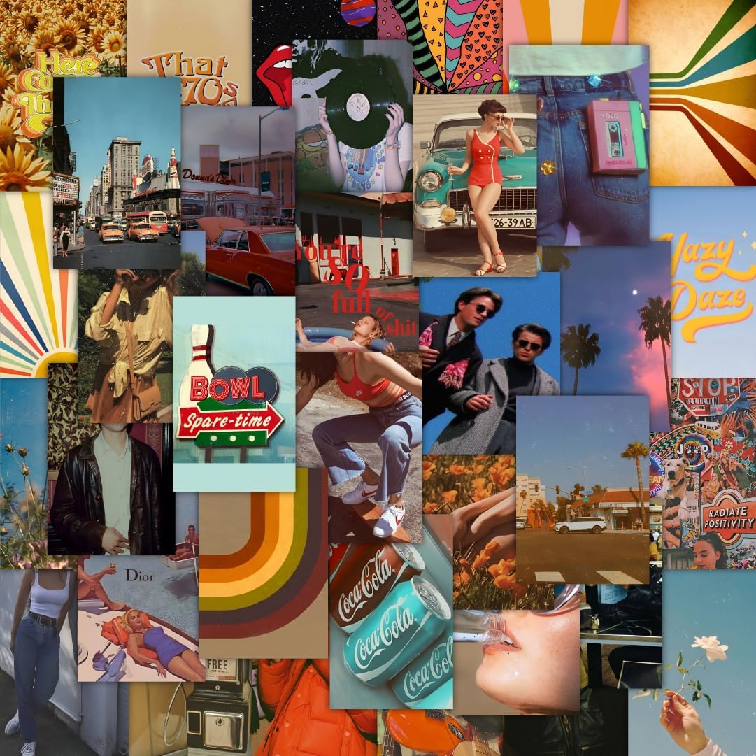 CodersParadise Pack of 54 Aesthetic Vintage Retro VSCO Wall Collage Kit Posters - 4 x 6 Inches Wall Decor Poster - Wall Art For Bedroom, Living room, Office - Glue Dots Included