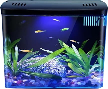Beta Fish Aquariums, Fish Tank 1.3 Gallon Small Aquarium Clear Aquarium Tank with 3 Layer Filter   LED Light, Self Cleaning Desktop Fish Tank for Shrimp, Goldfish, Black