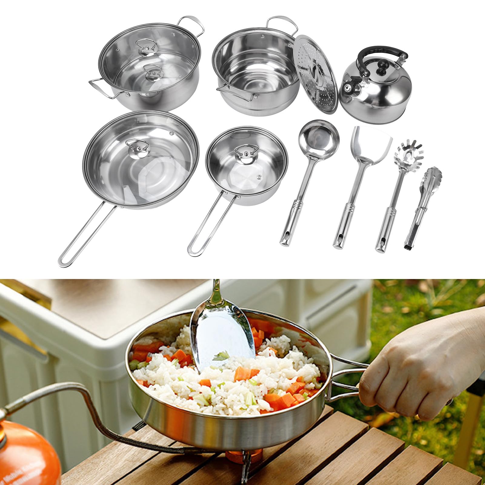Zestaw Garnków i Patelni ze Stali Nierdzewnej, Zestawy naczyń Kuchennych do Domowej Kuchni, Restauracji, Oszczędzające Miejsce, Zestaw do Gotowania z powłoką nieprzywierającą z