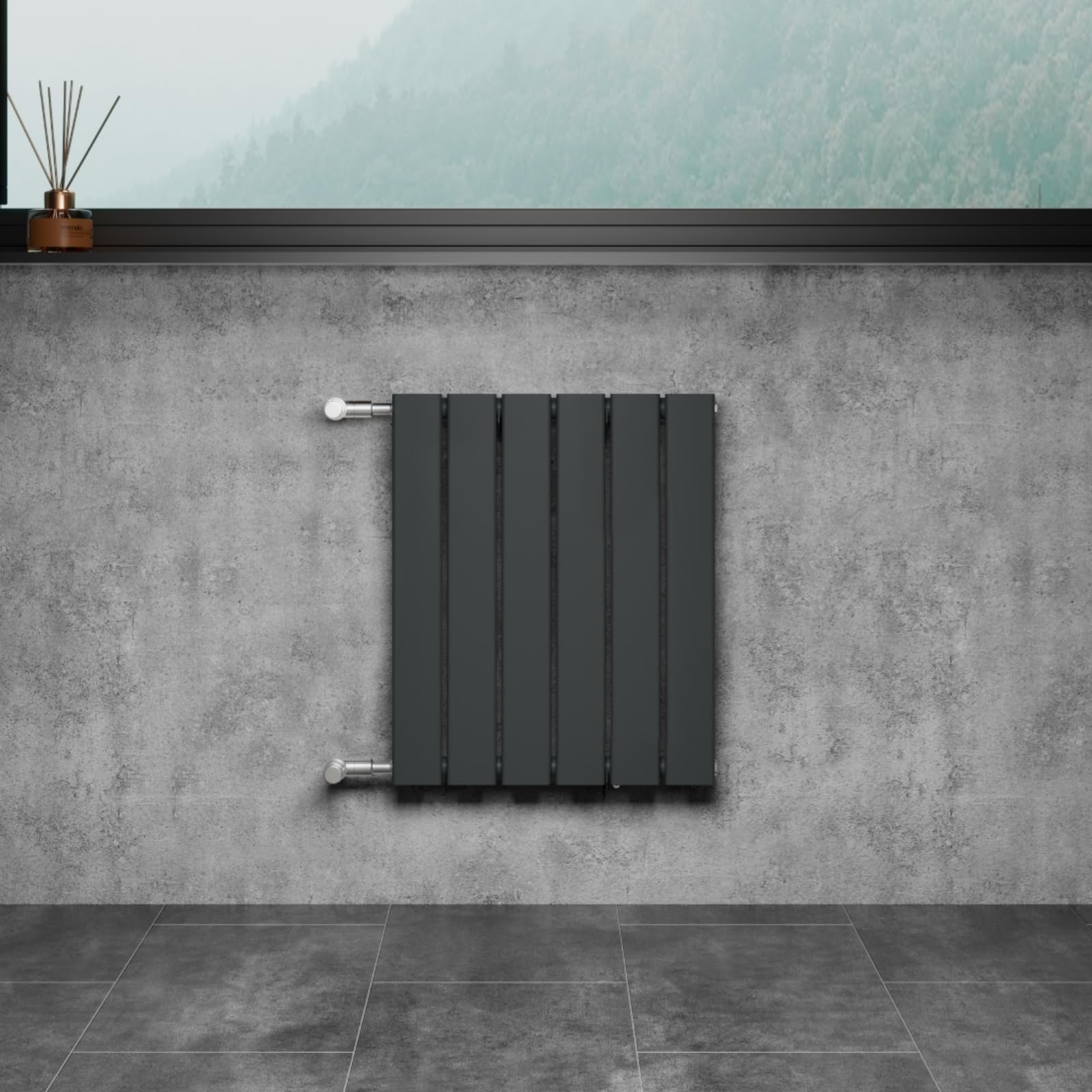 WITEN&NOCK Radiatore di design a uno strato, piatto, per soggiorno e bagno, con attacco laterale, distanza mozzo: 50 cm, 45 x 55 cm, colore antracite