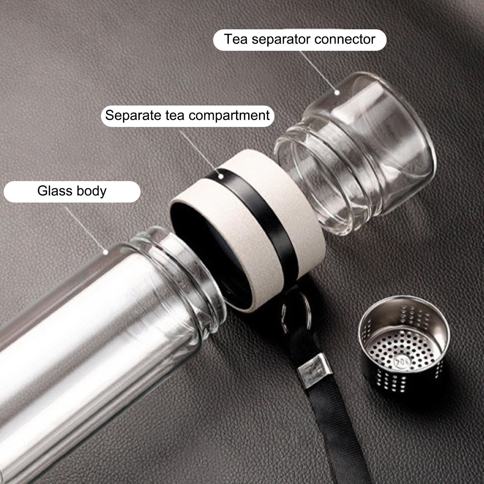 Glass Water Bottle for Tea, Portable Tea Bottle with Infuser, Fruit Infuser Water Bottle, Leakproof Glass Tea Bottle, Travel Tea Infuser Bottle, Loose Tea Water Bottle, Travel Infuser Tea Cup
