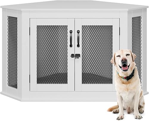 Muebles de jaula de esquina para perro, perrera grande con malla resistente, jaula decorativa para aliviar la ansiedad para perros medianos a