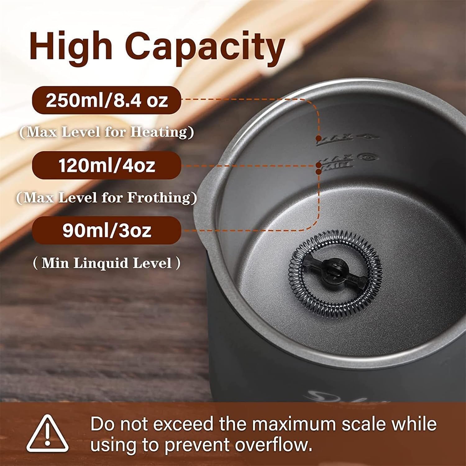 Simple Deluxe Milk Frother, 4-in-1 Electric Milk Steamer 250ml/8.4oz Automatic Hot and Cold Milk Foam Maker and Milk Warmer for Latte, Macchiato, Cappuccinos, Black