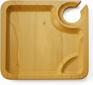 Perfect Stix Wooden Wine Plate with Stem Holder, Biodegradable Birch Wood, 9 Inch, Disposable Party Plates, 20 Count