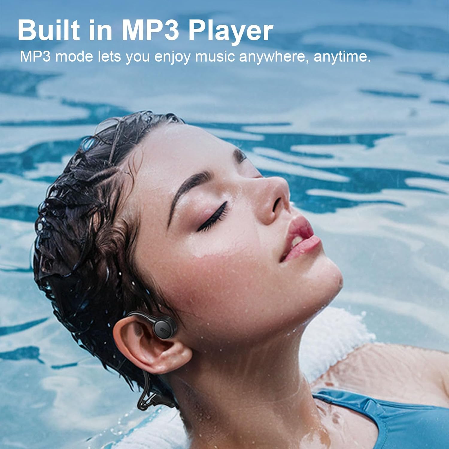 FOSA Bone Conduction Sport Headphones, 16G MP3 Swimming Diving Headset, Immersive Sound for Cycling, Running, Fitness, with Sticker Pack (Black)