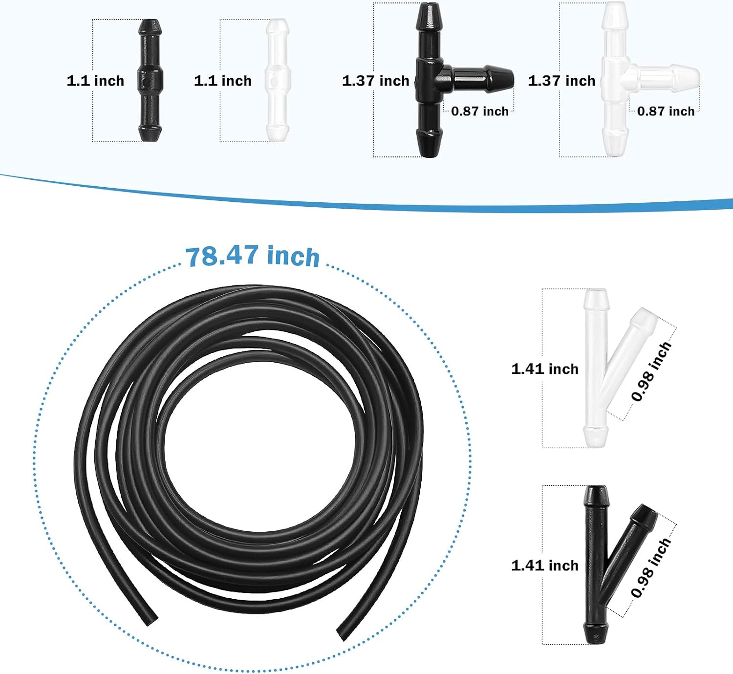 4 Meter Universal Windshield Washer Hose Kit with 12 Connectors, Flexible Rubber Hose Replacement for Windshield Nozzle, Windshield Washer Hose Repair Kit