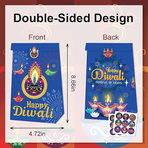Miniatura 2 de ALIBBON 12 bolsas de regalo Happy Diwali, suministros de fiesta Diwali, bolsas de papel kraft para aperitivos de dulces, bolsas de regalo de fiesta