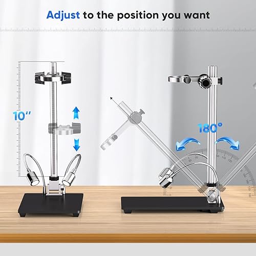 Miniatura 3 de TOMLOV BS03 Base de soporte para microscopio digital, soporte ajustable de 10 pulgadas con soporte de 1.38 pulgadas para DM4 DM9 DM201 DM202 DM209