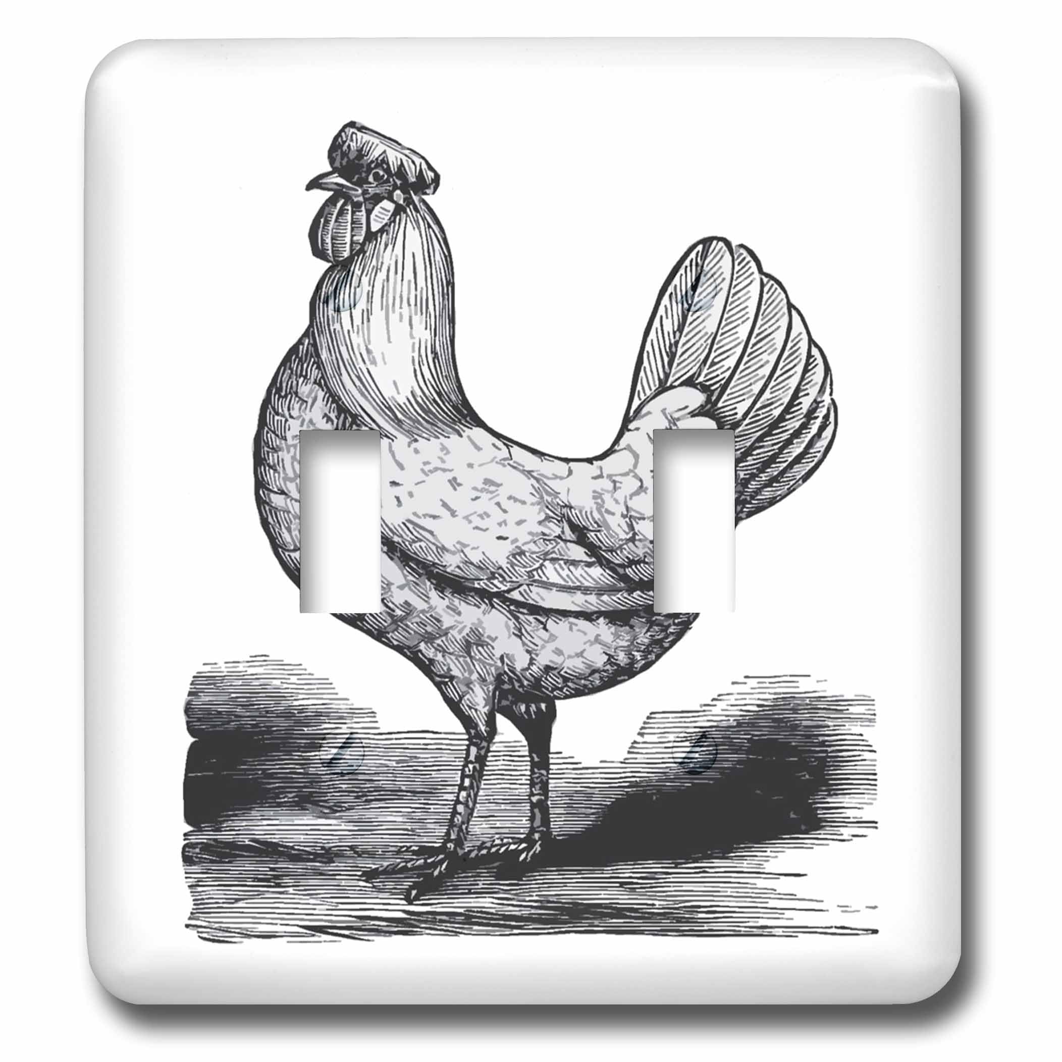 Interrupteur à bascule double avec impression de poulet noir et blanc multicolore