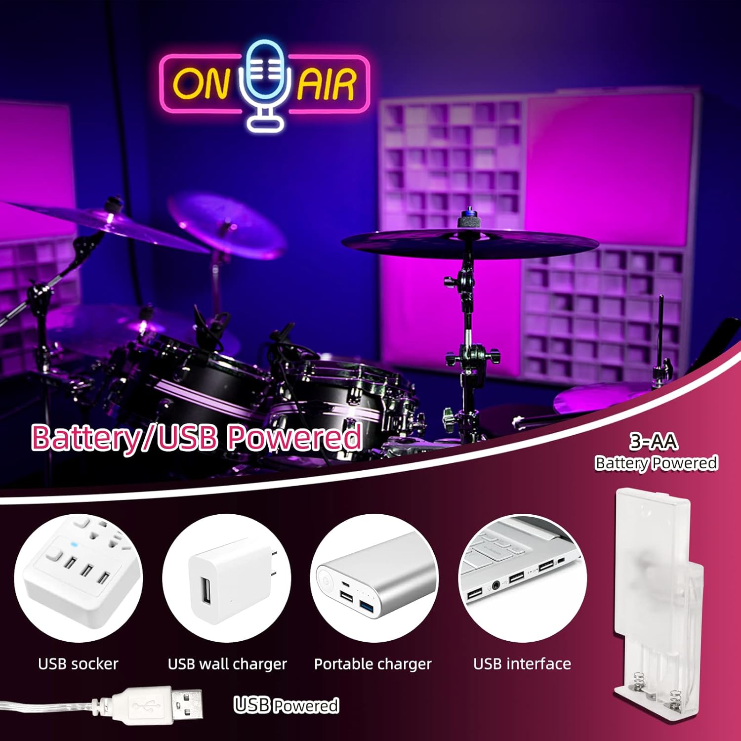 ATOLS On Air Neon Sign for Wall Decor, Battery or USB Powered On Air Led Light Sign, Recording Light Sign for Live Room, Game Room, Broadcasting Room, Music Studio, Bedroom,