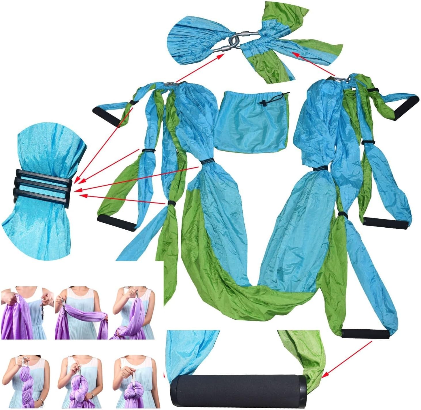 Aerial Yoga Swing Set - Heavy-Duty Inversion Hammock sensory swing, Indoor/Outdoor Fitness Sling for Yoga & Pilates, 300lbs Capacity Hanging Straps
