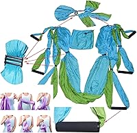 Vista 4 de Juego de columpio de yoga aéreo, hamaca de inversión resistente, columpio sensorial para interiores y exteriores, para yoga y pilates, correas Verde