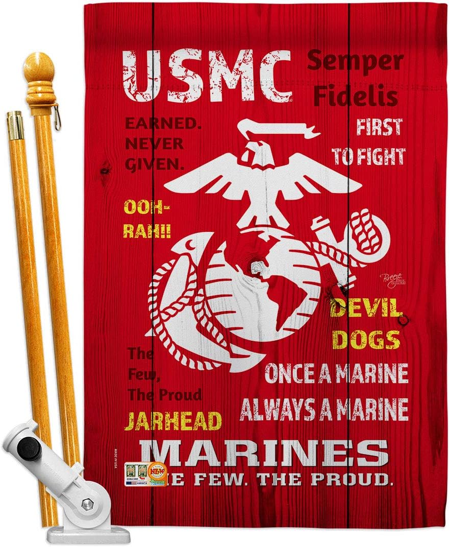 USMC House Flag Set Armed Forces Marine Corps Semper Fi United State American Military Veteran Retire Official Small Decorative Gift Yard Banner Double-Sided Made In USA 28 X 40