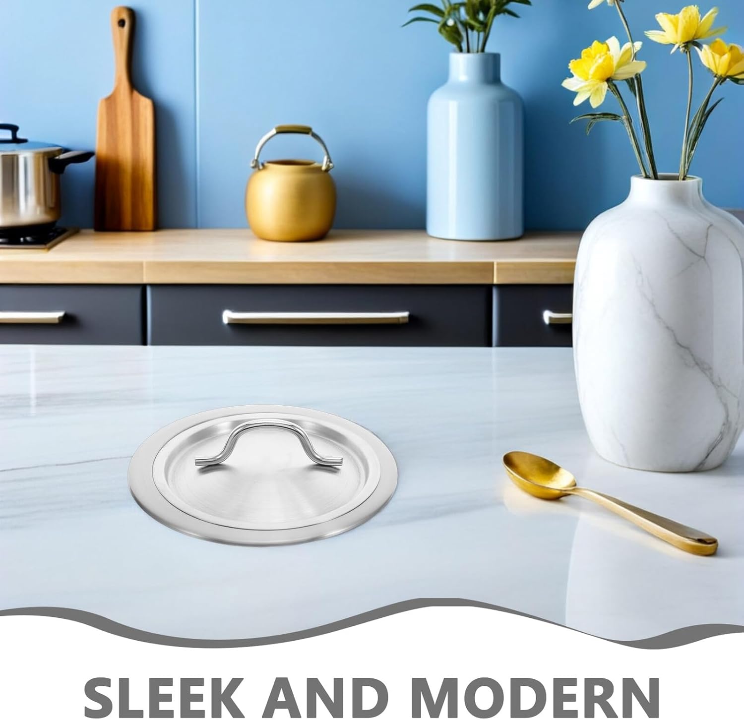 SUPVOX Countertop Built-in Trash Can Lid with Handle, Stainless Steel Embedded Kitchen Garbage Cover, Recessed Cabinet Waste Bin Lid for Kitchen Sink and Countertop Use