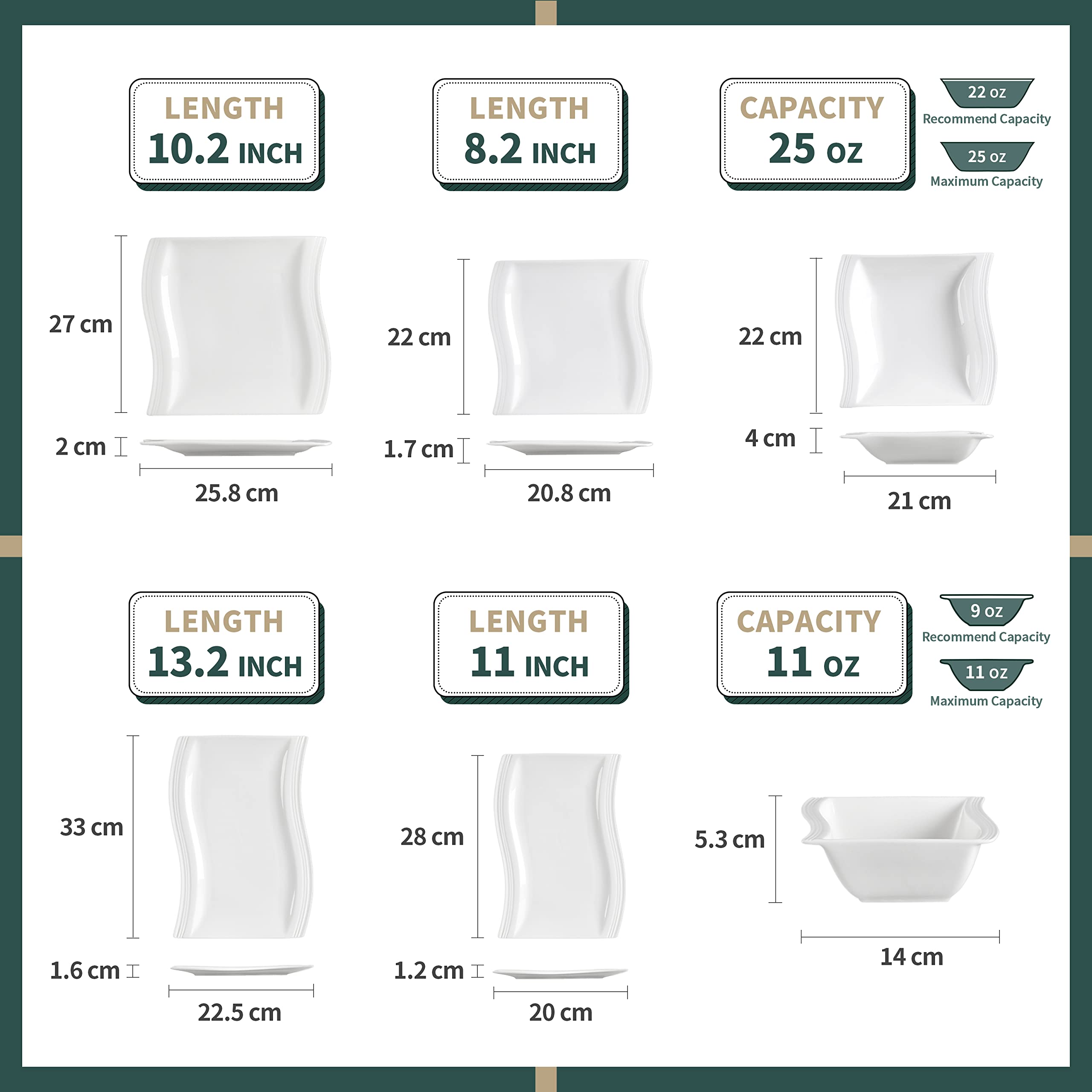 Buy MALACASA Dinner Sets, 26Piece Ivory White Porcelain Plates and