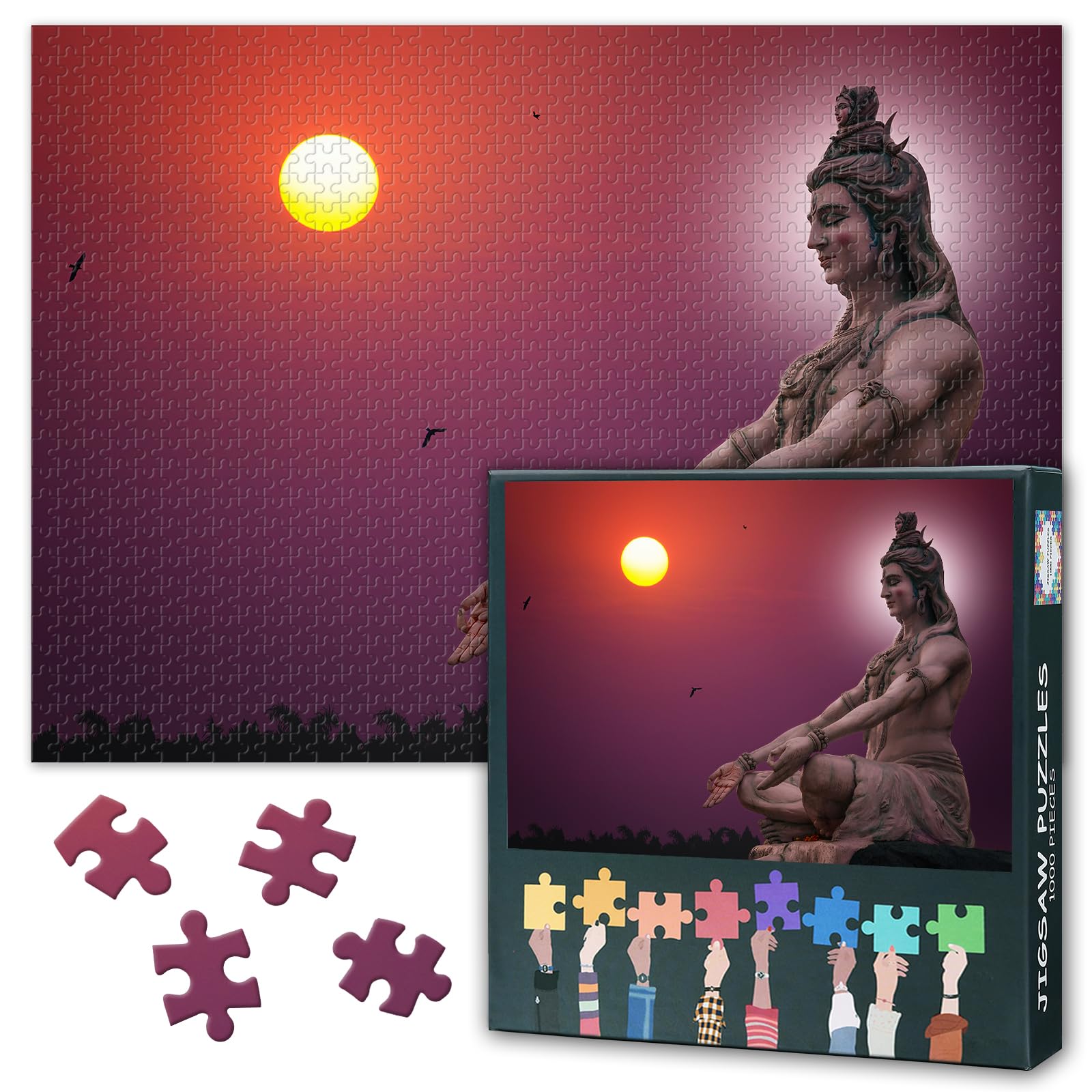 1000 Piece Jigsaw Puzzle -Lord Shiva, 50x70cm Intricate Details Mindful Evening Activity, Collectors Hinduism Snake Animal Spiritual Artwork Puzzles, Unique Gift for Adults