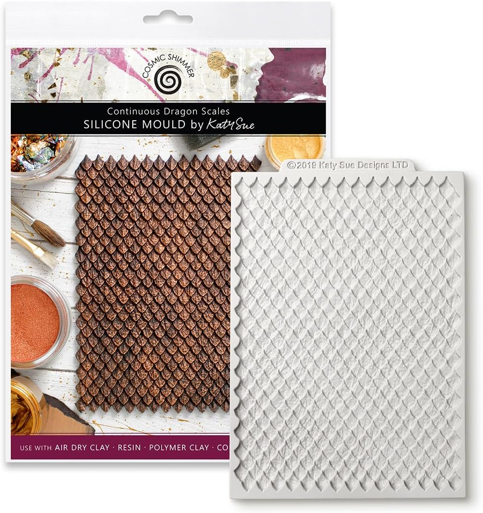 Cosmic Shimmer Continuous Dragon Scales Silicone Mold for Resin, Polymer Clay, air Dry Clay and Mixed Media Crafts. Dragon Scales Design 4.88 x 6.77 in. By Katy Sue Designs