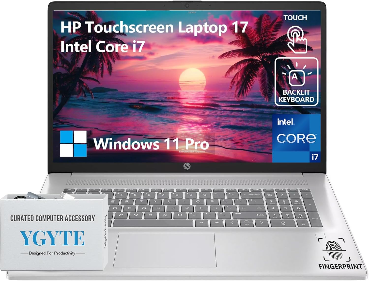 HP 17 Inch Laptop Touchscreen Computer, 17.3 HD+ Touch Screen Business Laptop, Intel 10-Core i7, 40GB RAM 1TB SSD, Windows 11 Pro, Backlit 10-Key, Fingerprint Reader