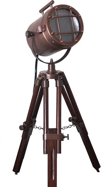 collectiblesBuy Antique Vintage Desktop Searchlight Adjustable Wooden Tripod Lamps LED Tabletop Copper Finish Spotlights Home Decor