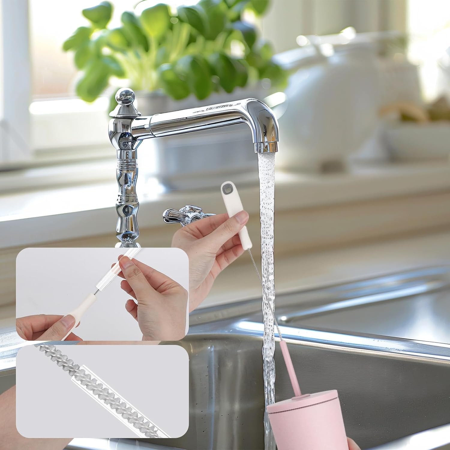 2pcs Cup Lid Cleaning Brush Set, Gap Cleaner & Straw Brush Multifunctional Portable Bottle Cleaning Kit for Baby Bottle Water Cups Sippy Cup Teapot Spout