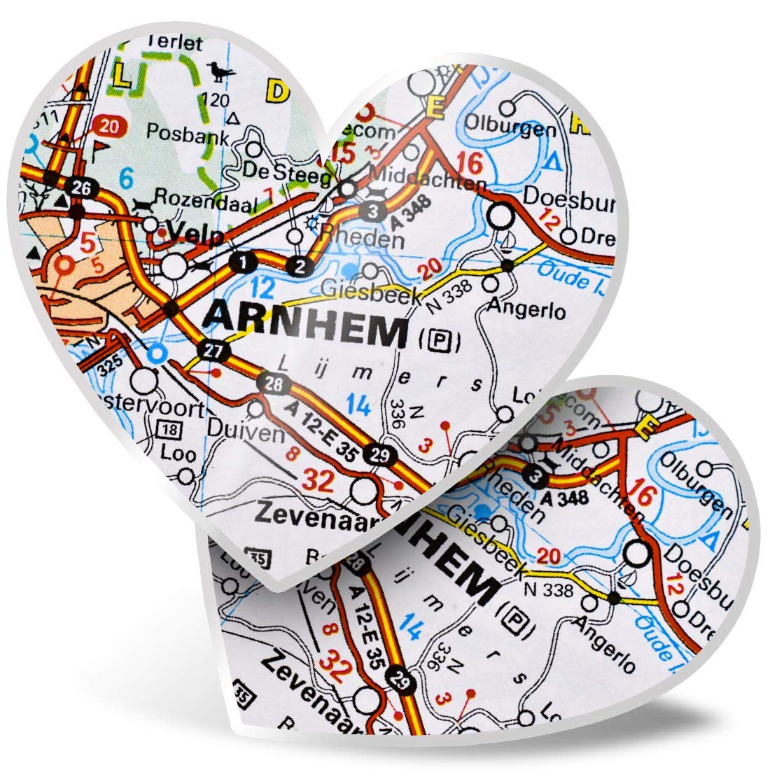 2 x 7.5cm Heart Stickers - Arnhem City Netherlands Holland Travel Map Decals 44150
