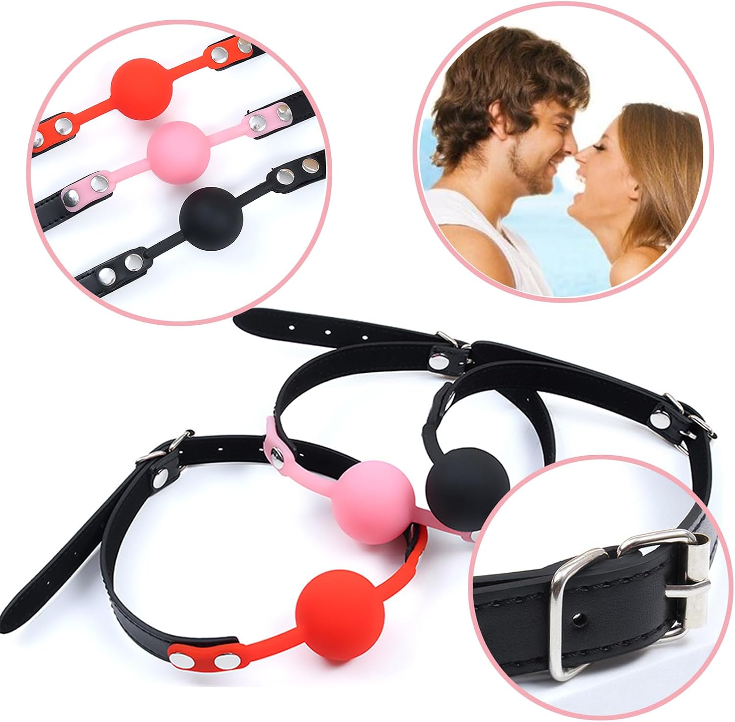 Leather Restraints Ball Mouth Plug Silicone Bondage Ball Gag for Sex | Bondage Restraints Bite Gag Adult Sex Toys，BDSM Restraints Toys Sex Gag Muzzles