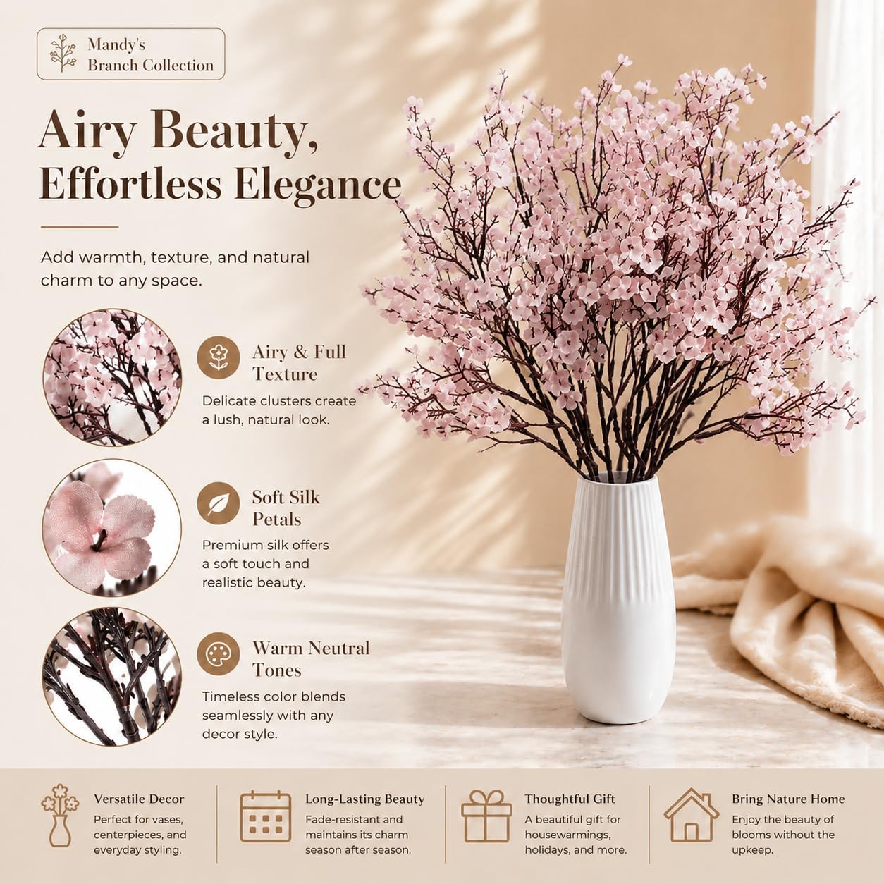 Mandy's 6 Bundles Artificial Light Pink Baby’s Breath Flowers image 2