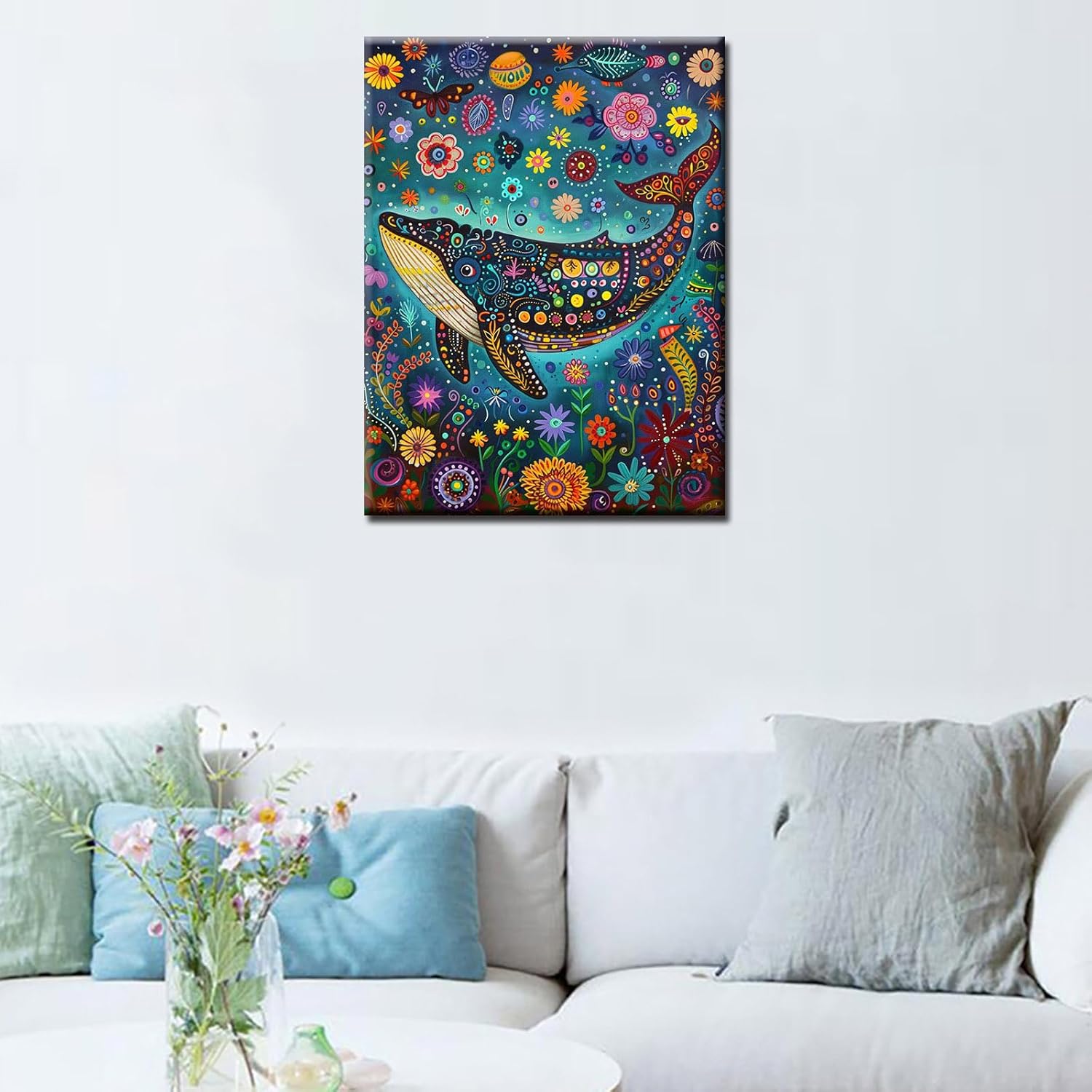 Aihonmin Large Whales Paint by Numbers for Adults Beginner, DIY Oil Painting Deep-sea Monster Acrylic Paint by Number Kits for Kids Adults Beginner for Home Wall Decor(DIY Frame) 16x20 inch
