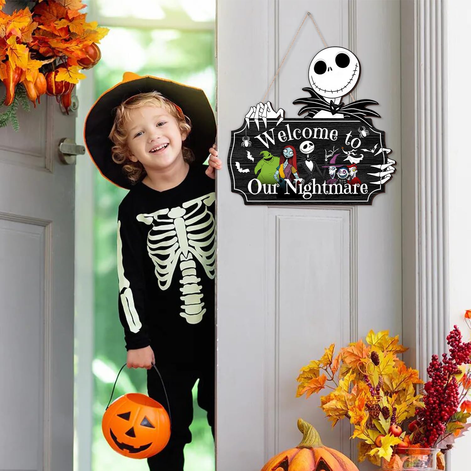 Halloween Christmas Nightmare Decorations Hanging Wooden Door Sign