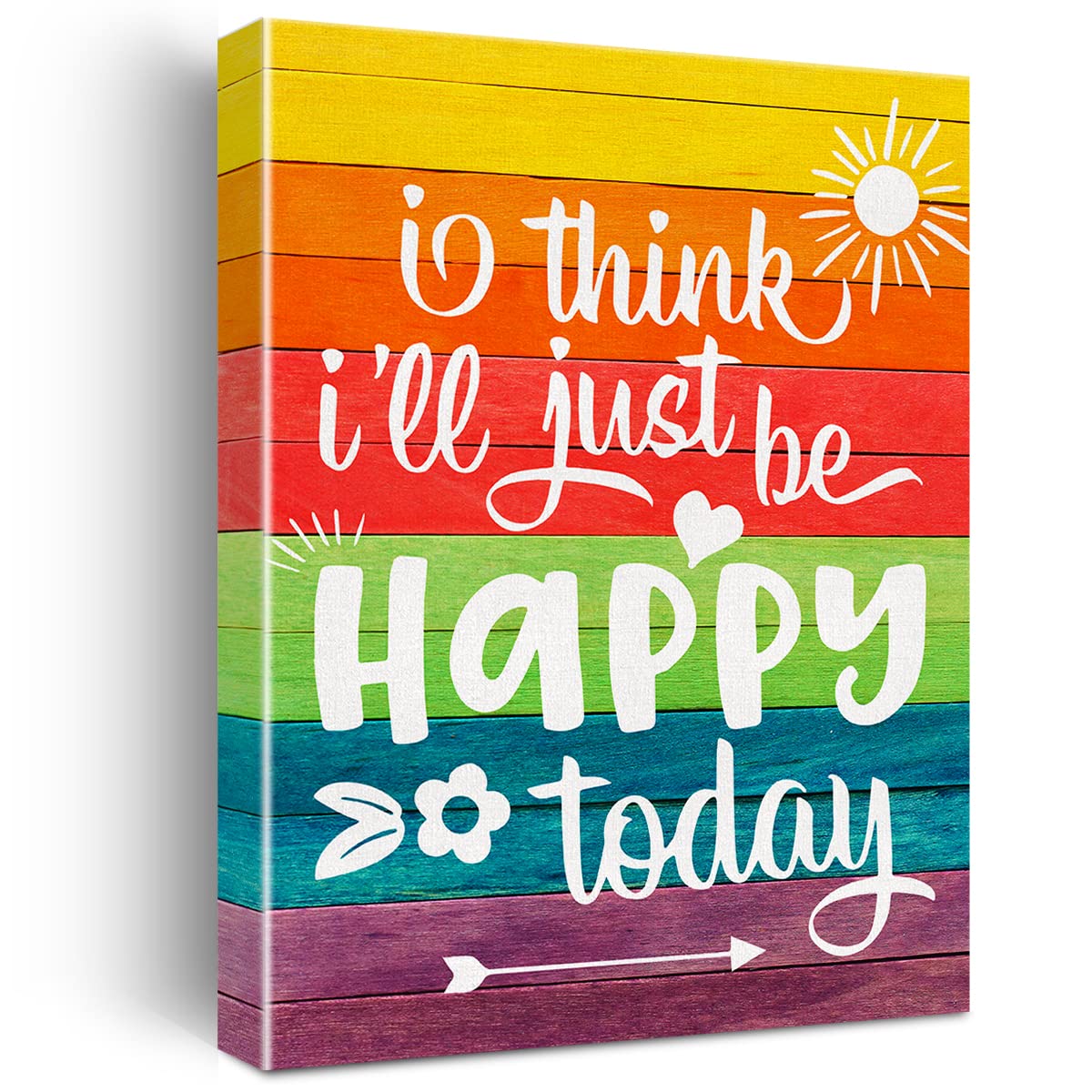 Inspirational Life Quote Canvas Wall Art I Think I'll Just be Happy Today Canvas Print Positive Painting Wall Decor Framed Motivational Gift 12x15 Inch