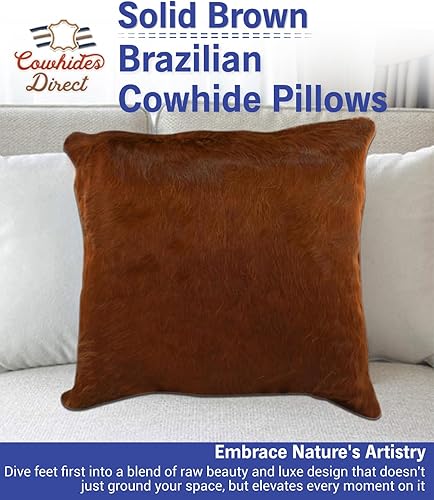 Miniatura 3 de Cowhides Direct Almohada de piel de vaca auténtica (marrón sólido, 16 x 16 pulgadas), auténtica funda de almohada de piel de vaca brasileña con