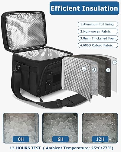 Miniatura 5 de RalChyez Lonchera táctica para hombres, bolsa de almuerzo grande aislada expandible, enfriador de doble cubierta, a prueba de fugas, impermeable,