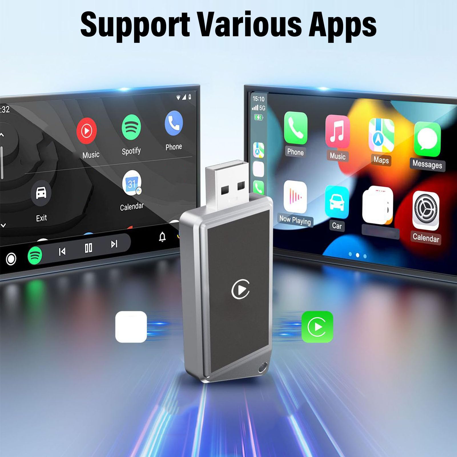 Adattatore Wireless Aggiornato, Converte l'Adattatore Car Play Cablato in Wireless, Plug and Play con Doppia Connessione WIFI e Bluetooth