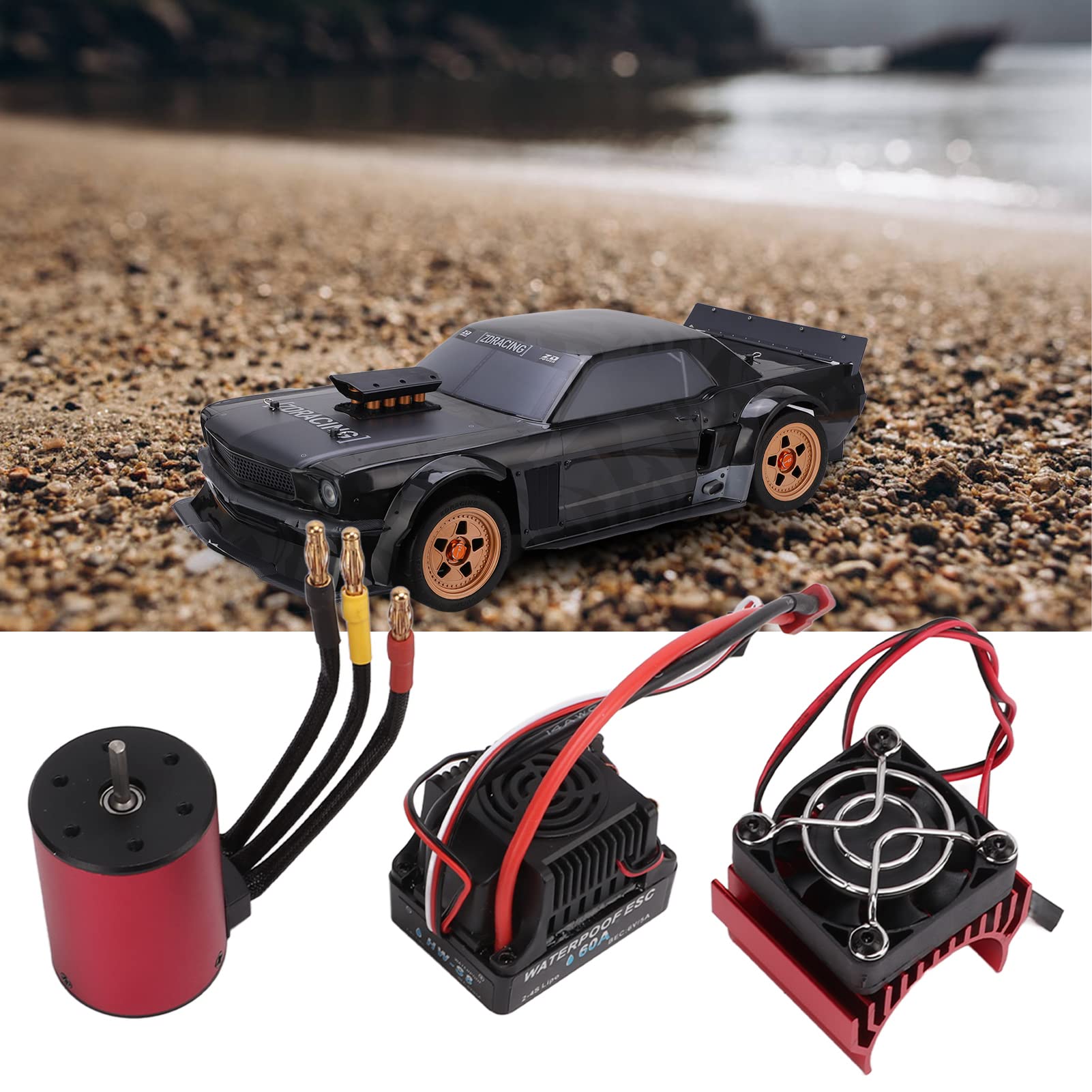 S3650 3900KV Silnik bezszczotkowy 60A Zestaw ESC z radiatorem Wodoodporna obudowa stopu aluminium dla samochodów 1/10 RC