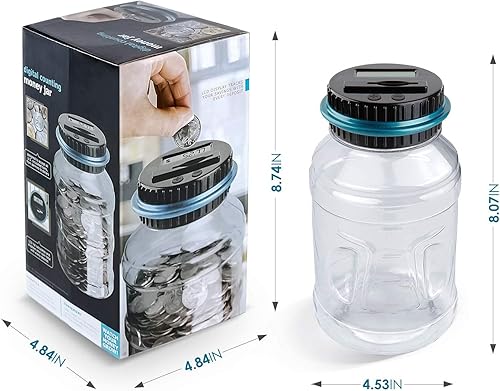 Vista 37 de Vcertcpl - Alcancía grande para niños y adultos, banco digital con contador de monedas LCD, capacidad de 1.8 L, tarro de dinero para adultos