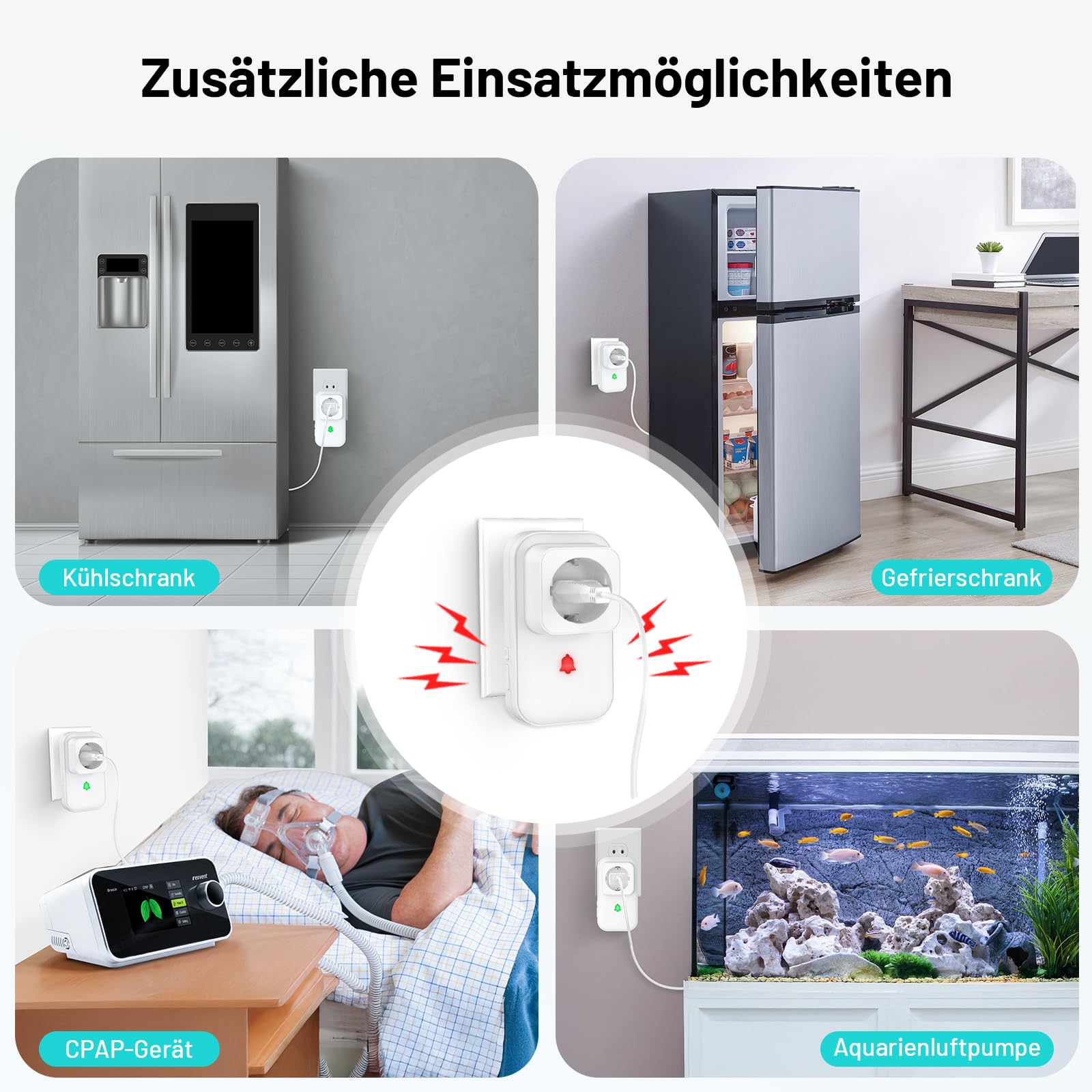 2 Pack Detector de Corte de Corriente WiFi, Enchufe de Alarma por Apagón Tuya WiFi con App Smart Life, 3 Niveles de Volumen hasta 110 dB para Acuario/Refrigerador