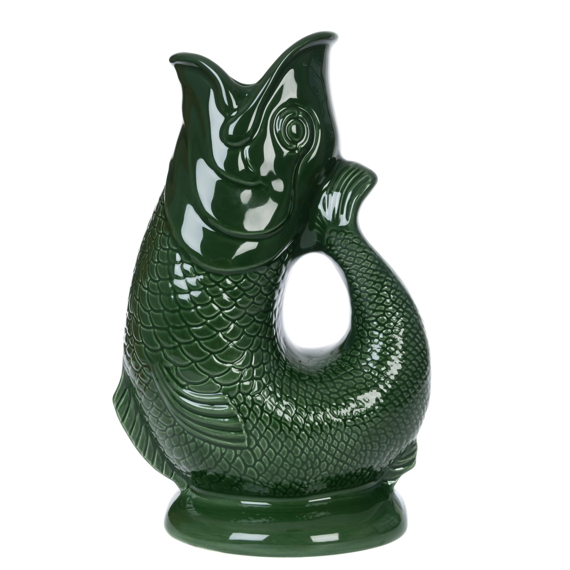 Gurgly Iconic Woodland Green Glug Jug Large 28cm 1.4L - Fish Water Jug, Decorative Fish Vase, Ornament, Carafe