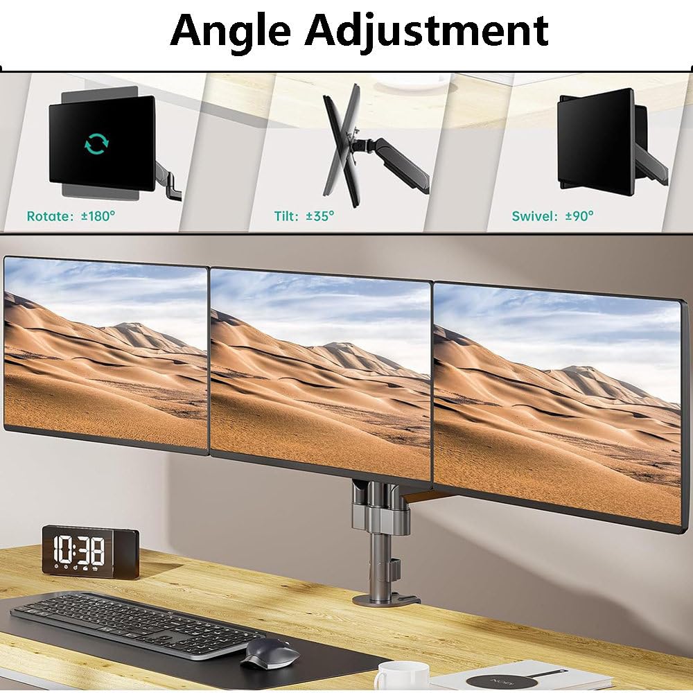 Support Pour Triple éCran – Fixation De Bureau Avec Bras Unique Supportant Jusqu'à 15,4 Lb (Env. 7 Kg) – Compatible éCrans 27″ – Inclinaison RéGlable à 35°/90°/180°