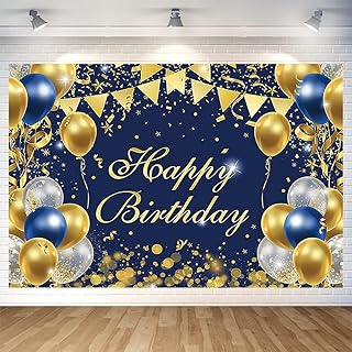 Blue Gold Birthday Party Backdrop Blue Gold Happy Birthday Banner Blue Gold Photography Background for Home Decorations Party Supplies 70.8 x 47.2 Inch