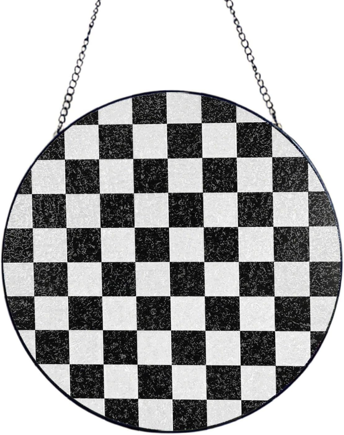 Stained Glass Window Hanging 12in Window Suncatcher Glass Panel with Metal Chain Black and White Square Sun Catchers Wall Art Home Decor Gift for Women Mother's Day