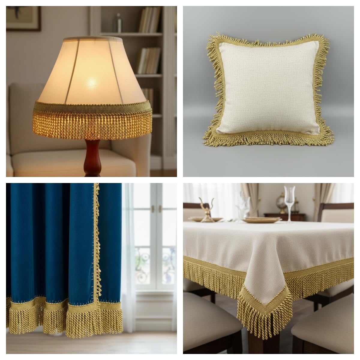 Ribete de flecos de 6 metros, flecos de poliéster metalizados, flecos decorativos para costura, flecos cortados para cortinas, pantallas de lámpara, ropa (blanco)