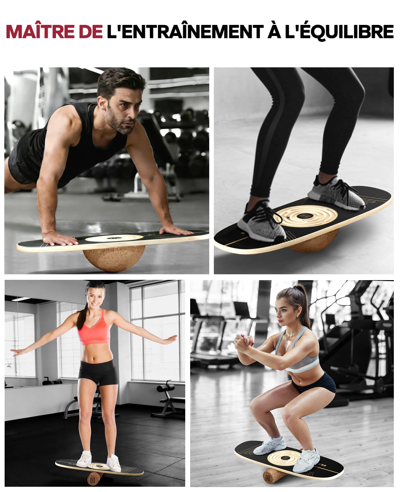 HAPBEAR Planche d'Équilibre Oscillante 6 Modes avec Butées Réglables,Planche d'Équilibre à Plusieurs Niveaux pour l'Entraînement Surf,la Concentration,le Contrôle de l'Équilibre et la Kinésithérapie