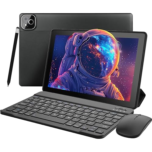 Android 16 Tablet, Octa-Core, 34GB+128GB+1TB Expandable, Gemini AI, 6000mAh Battery, Dual Camera, WiFi 6+BT5.4, Widevine L1 GMS, 10.1 Inch Tablet with Case, Keyboard, Mouse, Stylus