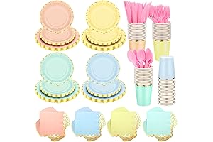 Fun Fiesta 336 Piece Pastel Plastic Party Plates and Napkins Value Pack