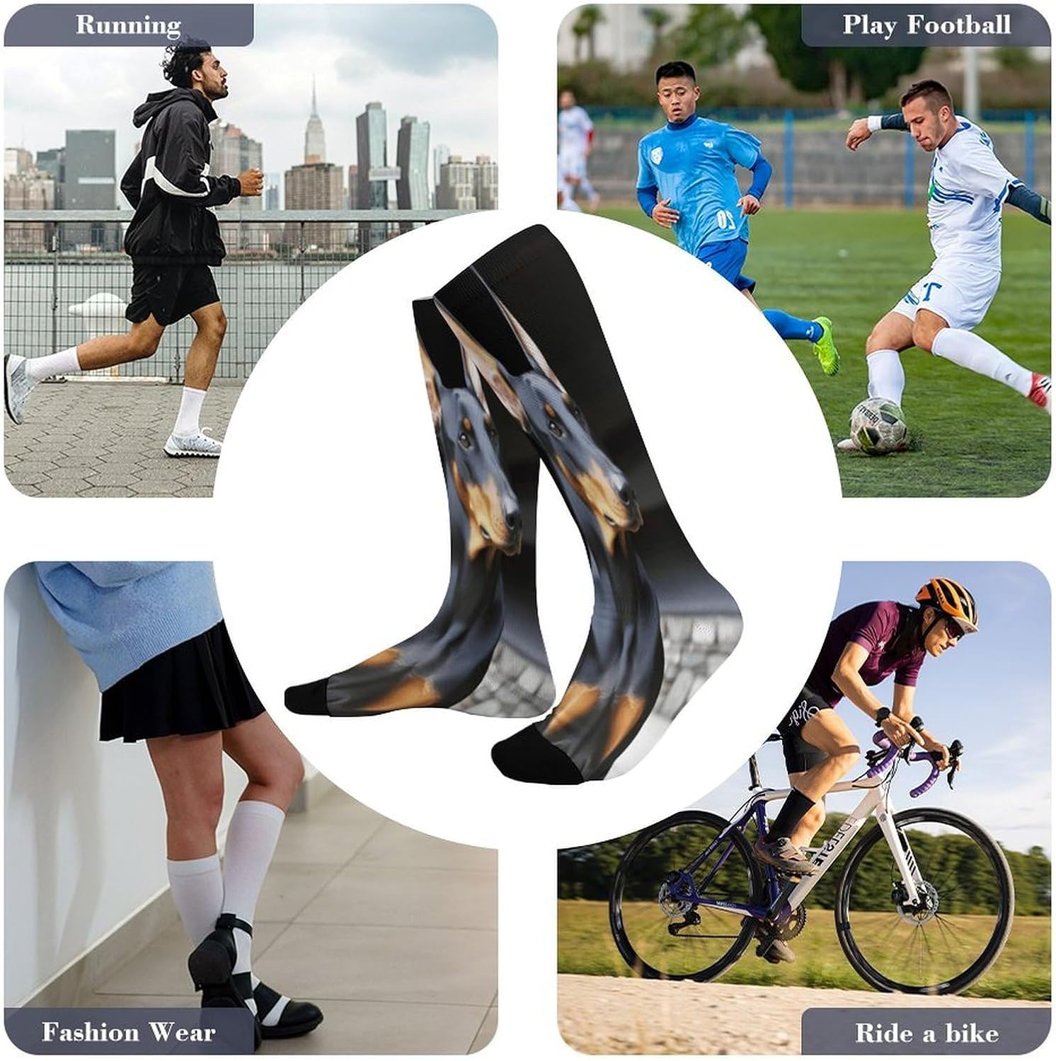 Doberman Compression Socks for Men Women, Soft Breathable Knee High Socks Comfort Over The Calf Tube Sock